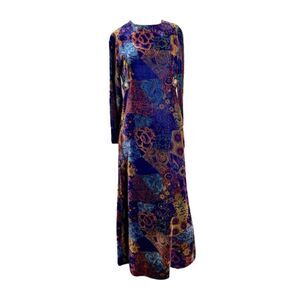 VOGUE Paris Collection Vintage Velvet Gown Long Sleeves Blue Floral